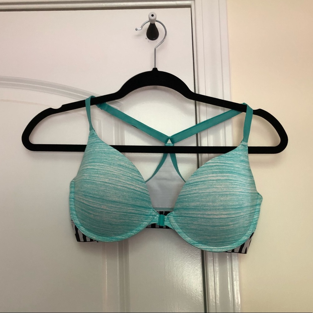 pink sports bra with clasp in front